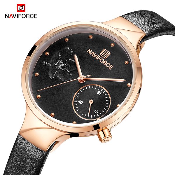 

naviforce brand luxury leather fashion watches women creative rose dial casual elegant lady quartz wrist watch relogio feminino, Slivery;brown