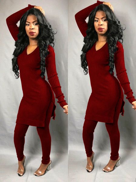 

women's casual knit 2 piece sets autumn winter outfit long sleeve knitted pullover and skinny long pants set, White