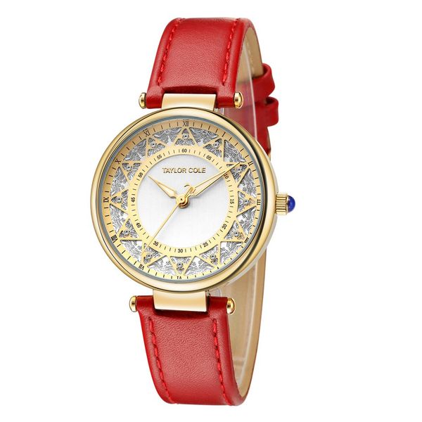 

taylor cole watches for women gold case red leather band dames horloges women casual quartz wristwatch hour / tc106, Slivery;brown