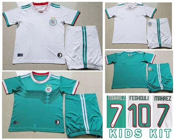 

2019 africa cup algeria #7 mahrez kids soccer jersey 19/20 home feghouli brahimi belaili bounedjah soccer shirt kids football uniform, Black;yellow
