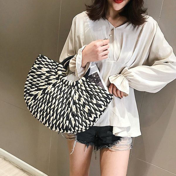 

straw bag handbag retro holiday travel woven bag female new sen family seaside beach rattan female geometric patterns