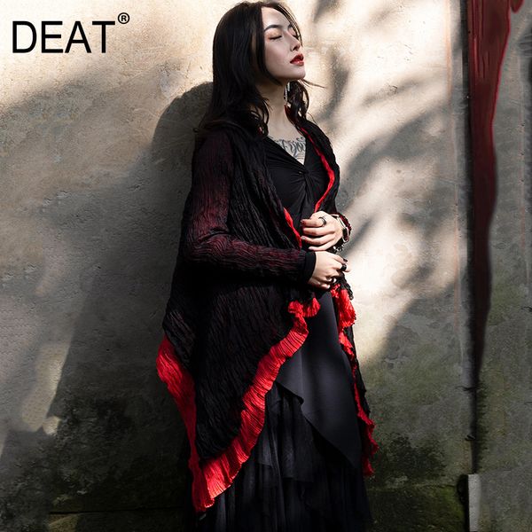 

deat] 2019 new spring summer lapel long sleeve pleated spliced fold irregular light jacket women coat fashion tide 1c10, Black;brown