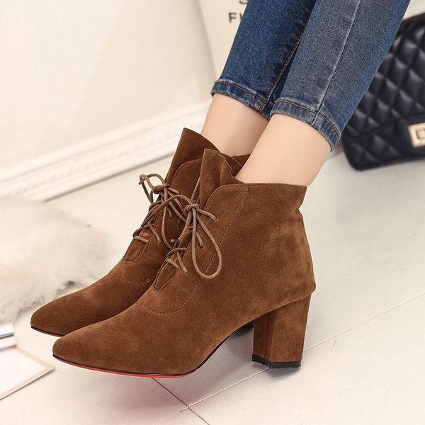 

women pointed head boots fashion wild boots velvet high heel, Black