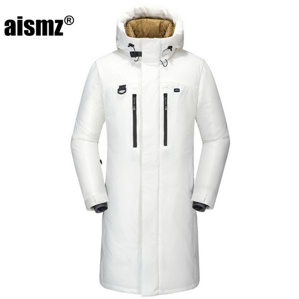 

aismz winter men's long down jacket russia winter jacket men overcoat hat detachable windproof waterproof x-long down coat men, Black
