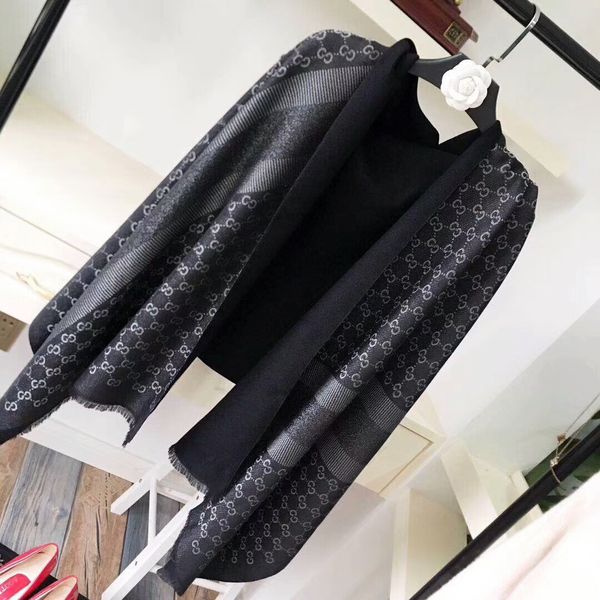 

2020 classic european autumn and winter style wool and silk scarf lady scarf letter flower scarf, Blue;gray