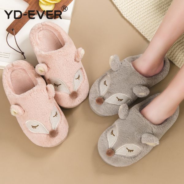 

new 2019 cute cartoon animal women slippers fur winter warm plush home fluffy slides cotton house shoes, Black