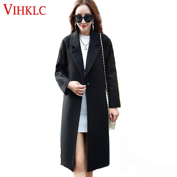 

2018 women wool coat winter jacket warm women loose wool long plus velvet coats jackets h813, Black