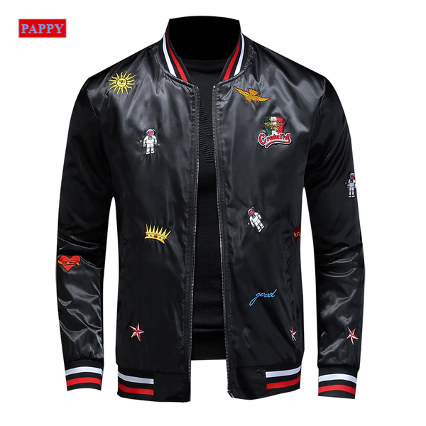 

2020 new men jacket letter embroidery jacket men baseball collar coat, Black;brown