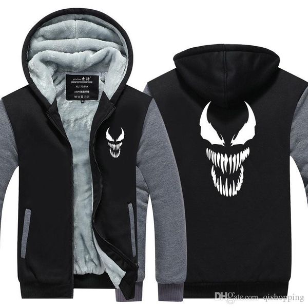 

venom winter hoodie thicken fleece cotton coat cashmere hoodies zipper jacket super warm sweatshirt sportswear hoodie us eu size, Blue;black