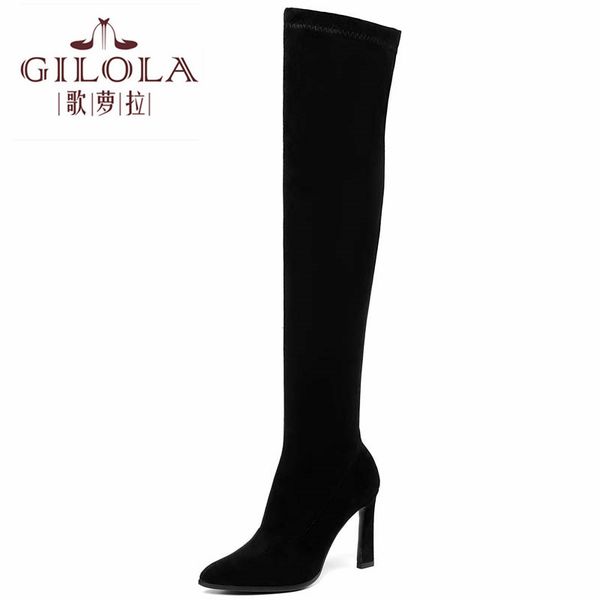 

new fashion women boots over the knee stretch fabric high heels pointed thin heel long boots women shoes quality #y0058534y, Black