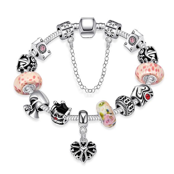 

jinzeyi fashion beaded bracelet vintage style female heart pendant bracelets personality creative pink flower beaded jewelry, Black