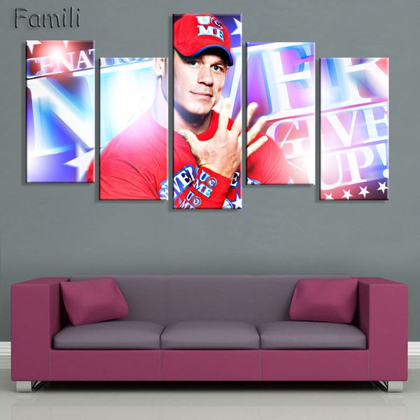 

2019 5pieces canvas art john cena the rock box fighting paintings for living room canvas painting posters and prints