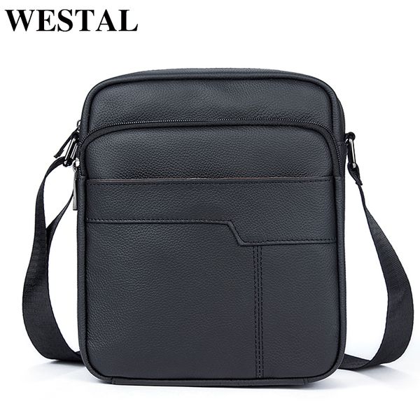 

westal men's shoulder bag genuine leather bag for men messenger male crossbody casual handbag small zipper flap bags for man7603