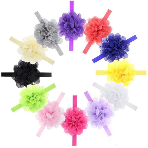 

baby girls chiffon flower lace headbands for childrens hair accessories kid elastic hairbands babies headwear, Slivery;white