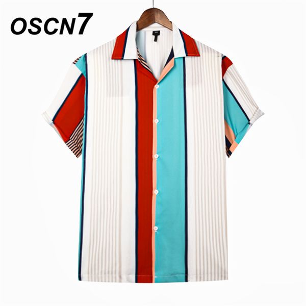 

oscn7 casual splice printed short sleeve shirt men street 2020 hawaii beach oversize women fashion harujuku shirts for men mx004, White;black