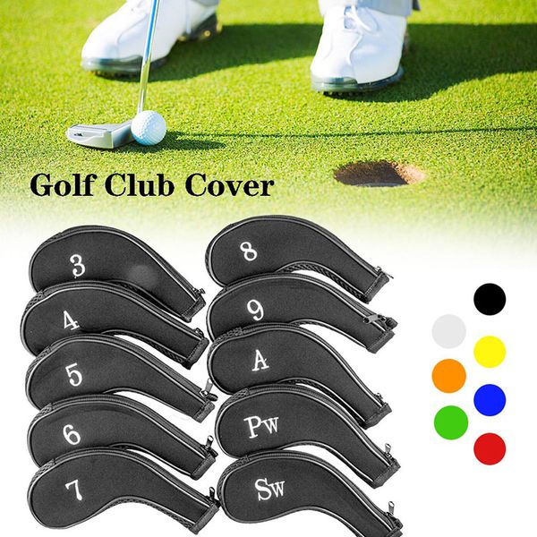 

10pcs practical neoprene golf club head cover iron putter headcover protect set number printed with zipper golf club accessories
