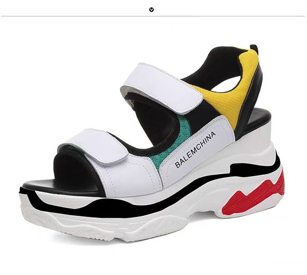 

muffin thick bottom sports velcro women's sandals 2020 summer korean casual fashion college wind sports sandals, Black