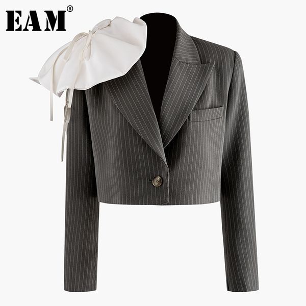 

eam] женщины трехмерное полосатый короткие blazer новые нагрудные длинным рукавом сыпучие fit способа куртки весна осень 2020 1n906, White;black