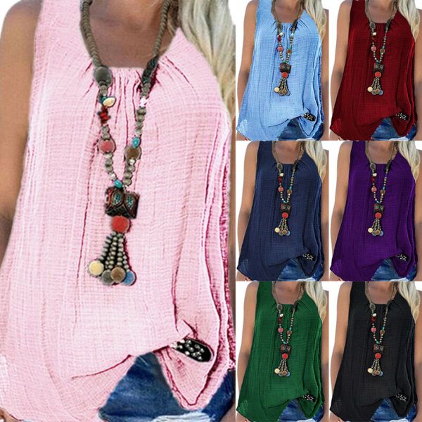 

Womens Summer Sleeveless Loose Vest Tops Blouse Beach Casual Tee Oversized Tunic