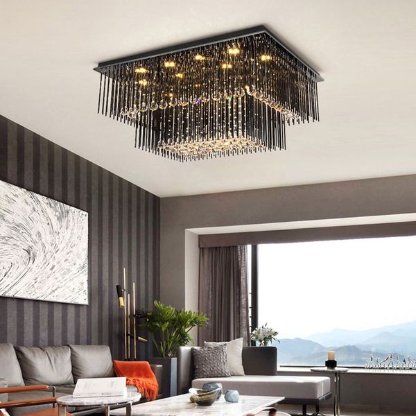 Modern Creative Rectangle Crystal Chandelier Lights Ceiling Light Black Square Chandeliers Lighting Led Ceiling Lamp For Living Room Bedroom