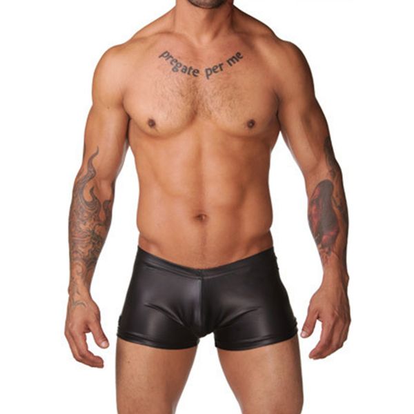 

men's stretch brief soft faux leather black solid boxer underwear solid