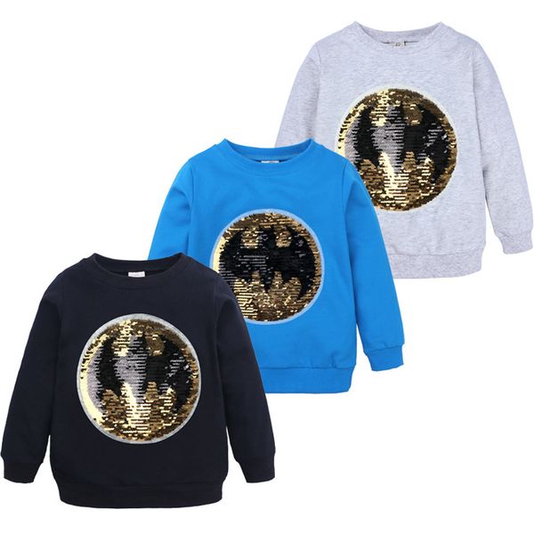 

fashion cartoon sequins baby sweater 2019 spring autumn new children boys discolored long-sleeved sweater cotton bottoming top, Black