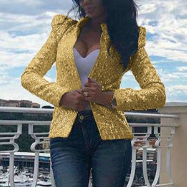 

fashion sequins jackets glitter night club long sleeve women coat slim gold sliver shining autumn jackets outerwear female gv928, Black;brown