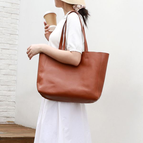 

bag women 2020 new leather big handbag shoulder bag fashion first layer cowhide large-capacity commuter tote briefcase