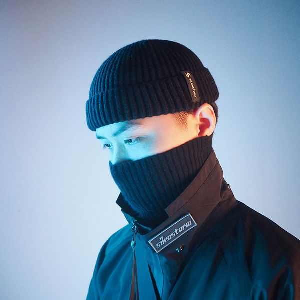 

silentstorm black beanie knit cap winter proof cap techwear style hip hop fashion, Blue;gray