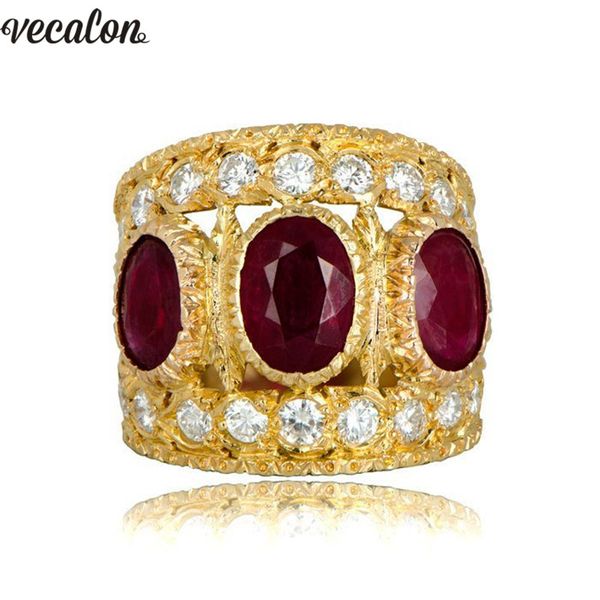 Vecalon Винтажное древнее кольцо 925 стерлингового серебра 925 красный 5A CZ Party Wedding Band кольца для женщин мужские палевые украшения подарок