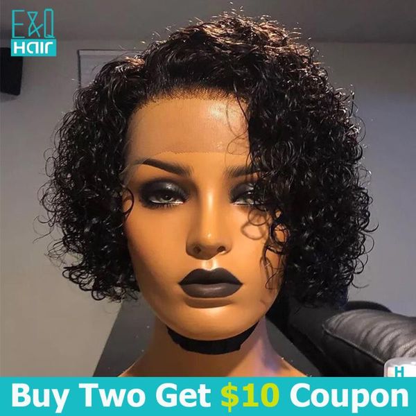 

pixie cut bob wig 13x6 lace front human hair wigs for women short curly human hair wig brazlian remy 360 lace frontal, Black;brown