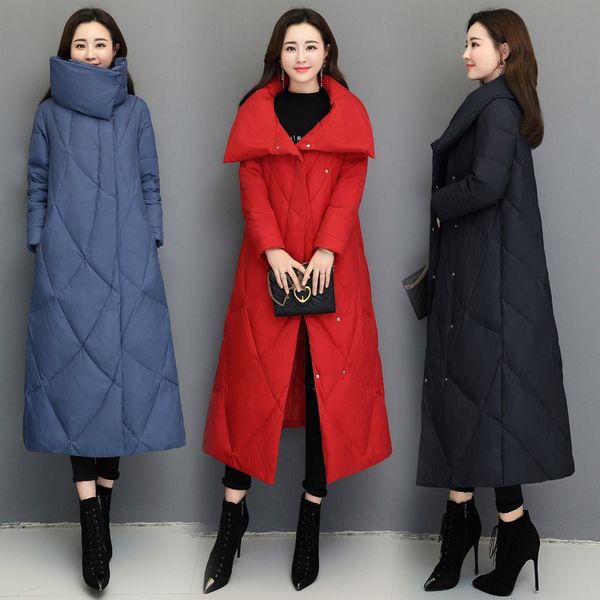

down cotton jacket women long oversized winter down coat female high collar turn-downÂ collar plus size, Black