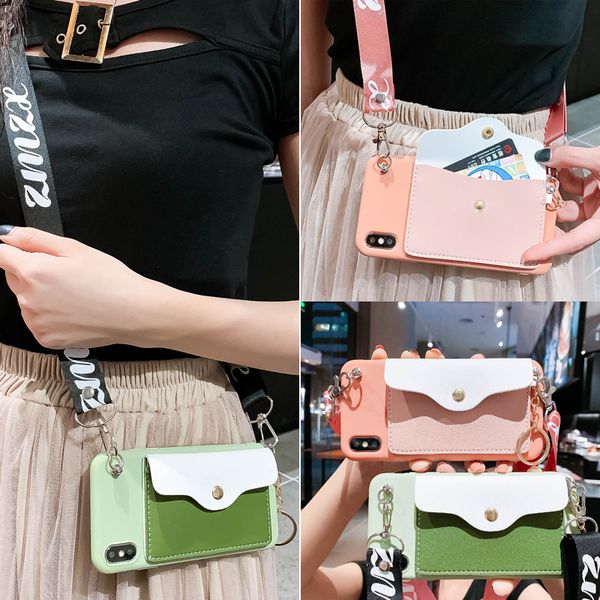 

nice luxury cute wallet card holder bracket lanyard silicone phone case for iphone x xr xs max 6s 7 8 plus for iphone11 back cover