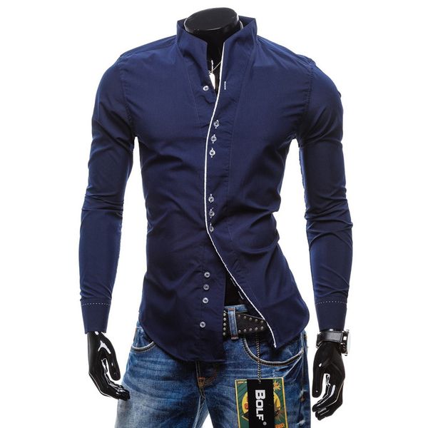 

men's shirt fashion trend avant-garde long-sleeved shirt solid color dress casual men's, White;black