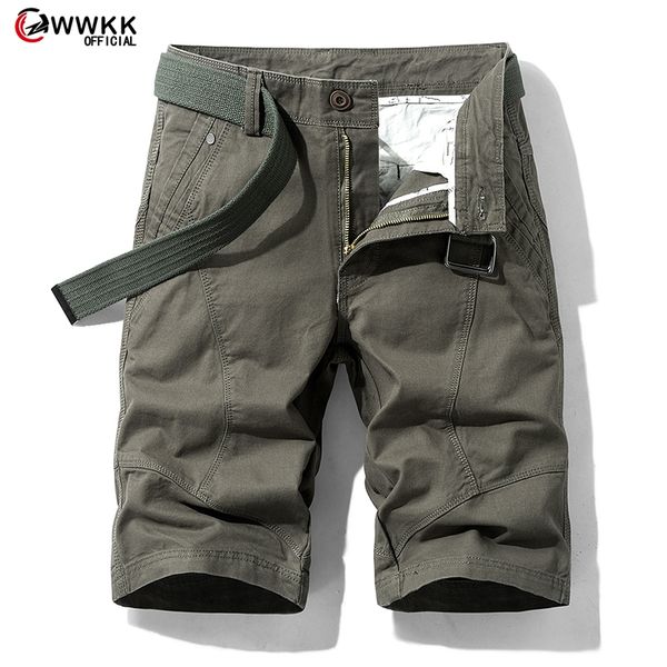 

men's shorts wwkk 2021 summer baggy multi pocket cargo male cotton khaki mens tactical short pants 28-38 belt, White;black