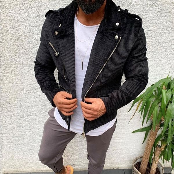 

mens jackets and coats 2019 autumn and winter new zip corduroy long sleeve collar jacket casual turn-down collar men clothes, Black;brown