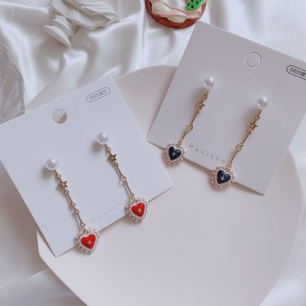 

2019 новое прибытие металл классический капли воды женщины мотаться серьги корейский сладкий длинные жемчужные серьги любовь женский элегант, Silver