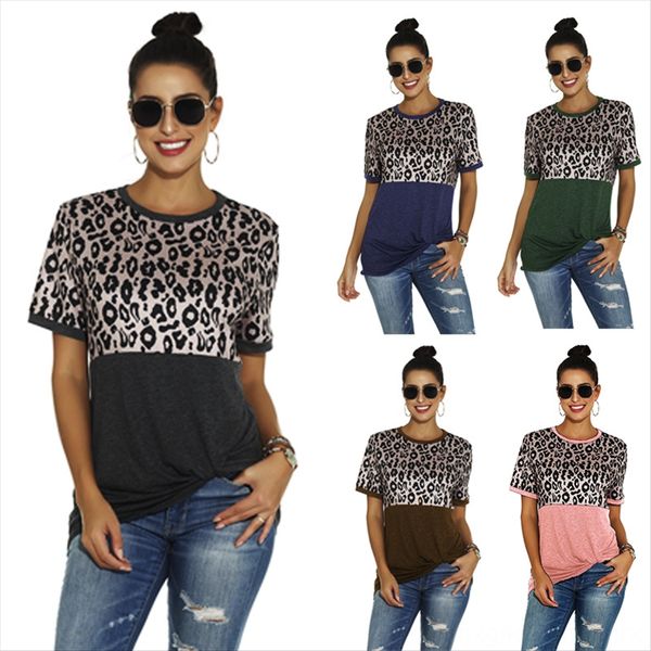 

women's wear 2020 summer leopard-print stitched short-sleeved t-shirt women women's wear 2020 summer leopard-print stitched short, White