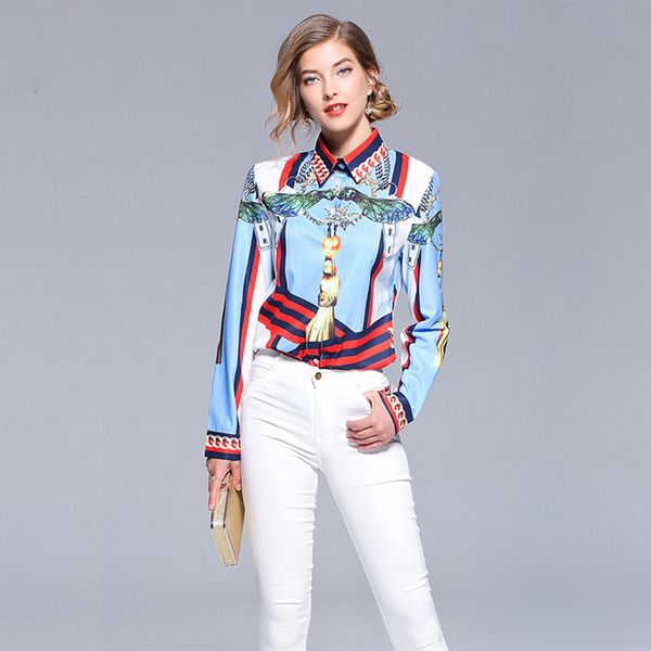 

блуза лето женщины урожай печати рубашка мода шифон с длинным рукавом blusas tops плюс размер повседневный drop доставка, White