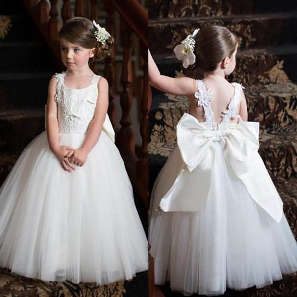 Lindo vintage bonito tulle princesa flor flores menina vestidos de criança vestidos de festa de comunhão de menina