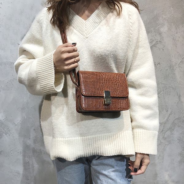 

women shoulder bags spring new metal lock leather pattern retro small square bag shoulder diagonal bag women fashion bags