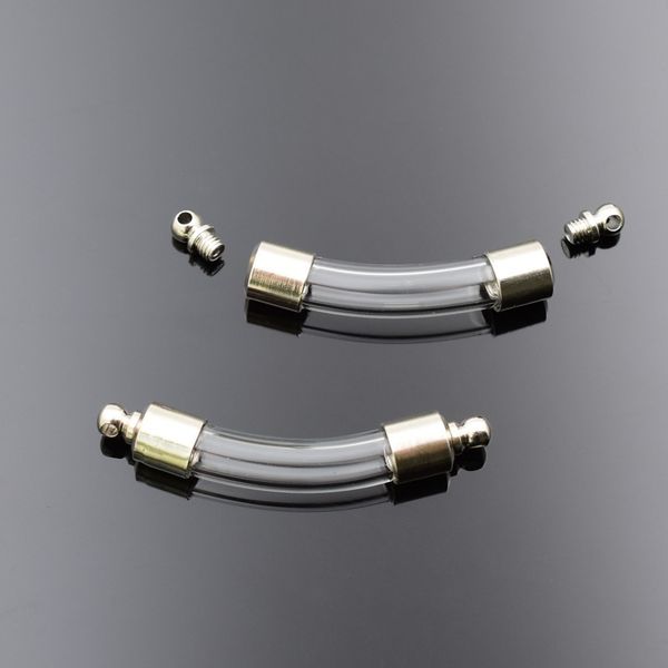 

5pieces 40*6mm bend screw cap glass vial pendant miniature ing bottle clear oil charm necklace pendant name or rice art, Silver