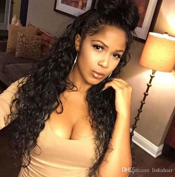 

360 lace frontal wig pre plucked 360 lace front human hair wigs wet and wavy 360 human hair wigs black women, Black;brown