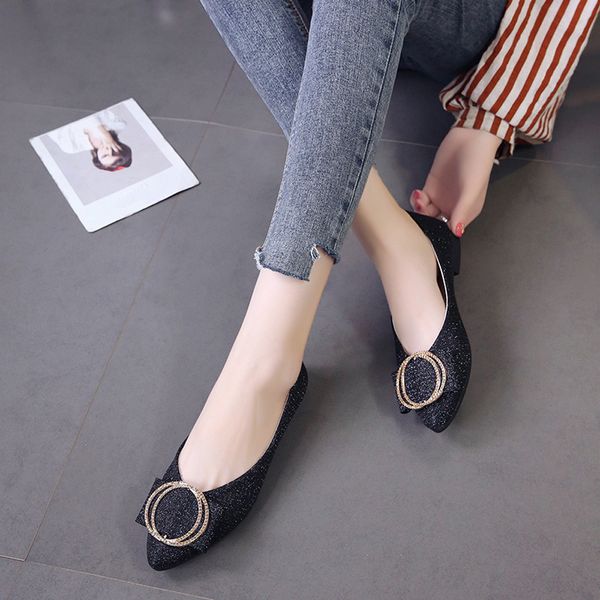

pumps 2018 loafers women sequins shallow slip on low heel party shoes pointed sandalias tacon mujer fiesta #3, Black