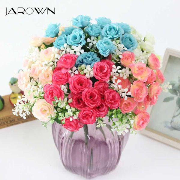 

jarown simulation rose flowers artificial 15 head rose bouquet for wedding decorations home garden decor accessories fleur