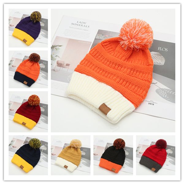 8 cores do inverno feminino bola Cap Poms chapéu de inverno Para Mulheres Meninas Chapéu Carta de malha Gorros Cap Hat Grosso Mulheres Skullies Gorros Pom