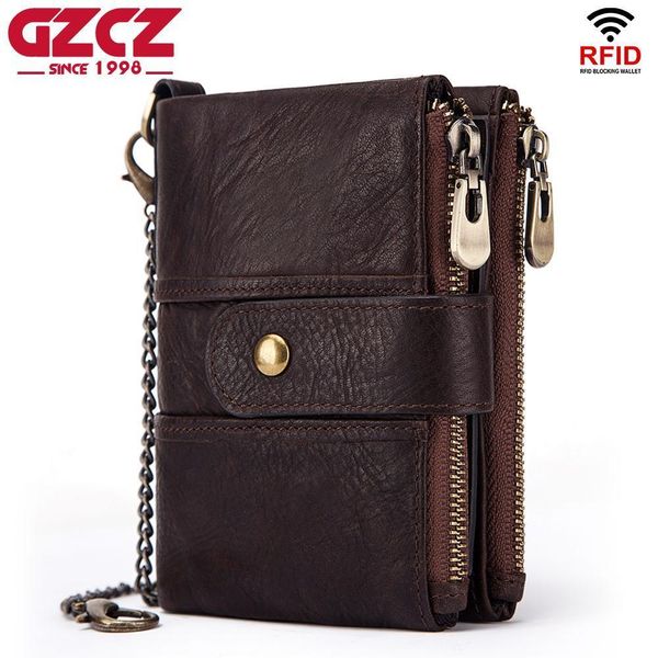 

gzcz brand wallet men genuine leather rfid wallets mini coin purse short male clutch walet mens small money bag j6378238, Red;black