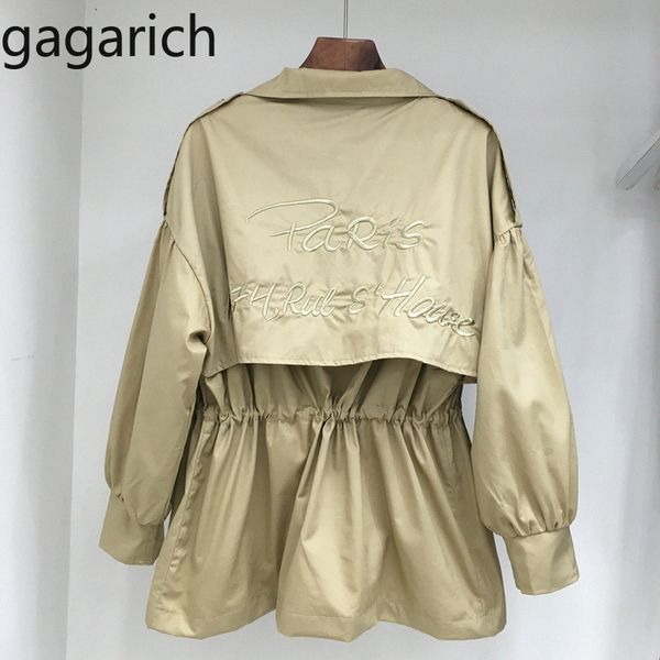 

gagarich women jacket 2019 autumn new korean version windbreaker medium long solid loose embroidered female coat, Tan;black