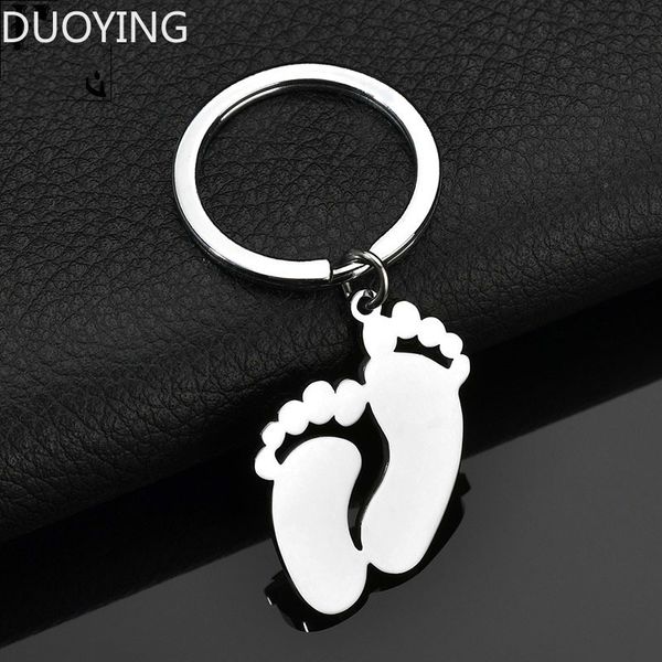 

duoying 2019 new engraved keyrings for men and women custom footprint keychain pendent metal keychain stainless steel gifts, Silver
