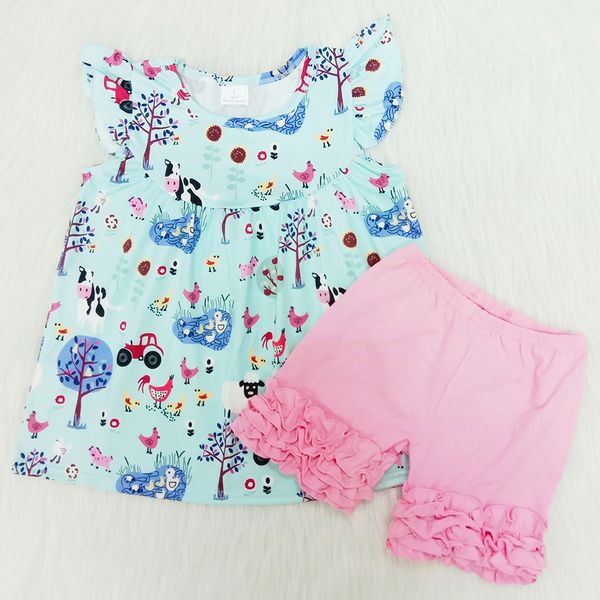 

2020 summer girls clothing outfits two piece sleeveless children sets girls clothes suit casual print kids boutique outfits, White